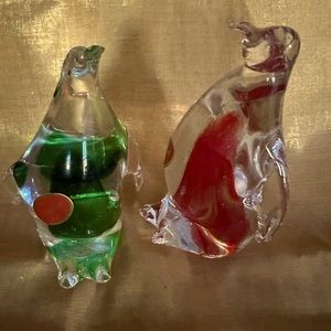 NEW MURANO GLASS 2 PENGUINS FIGURINES.MADE IN MURANO, ITALY.